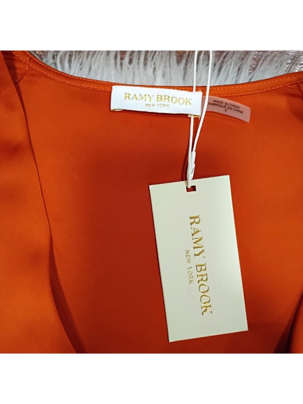 NWT Ramy Brook Foxy Mini Dress Women's 6 Cinnamon Satin Long Sleeve Side Ruched - Picture 10 of 16